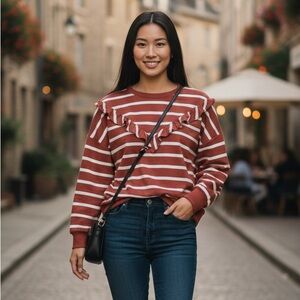 Nine West Long Sleeve Ruffle Sweatshirt with Stripes Women’s XXL